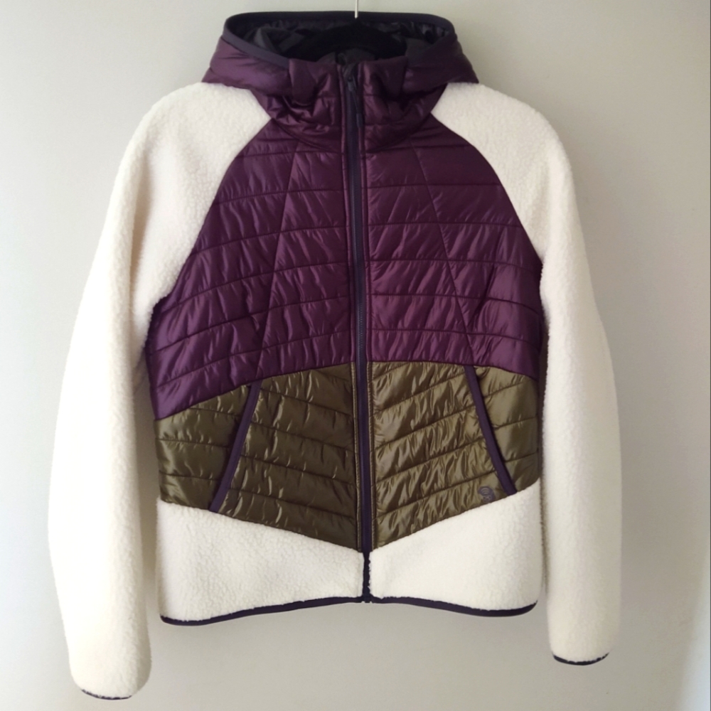 Mountain hardware Altius hybrid hoodie cream green purple fleece jacket Sz M